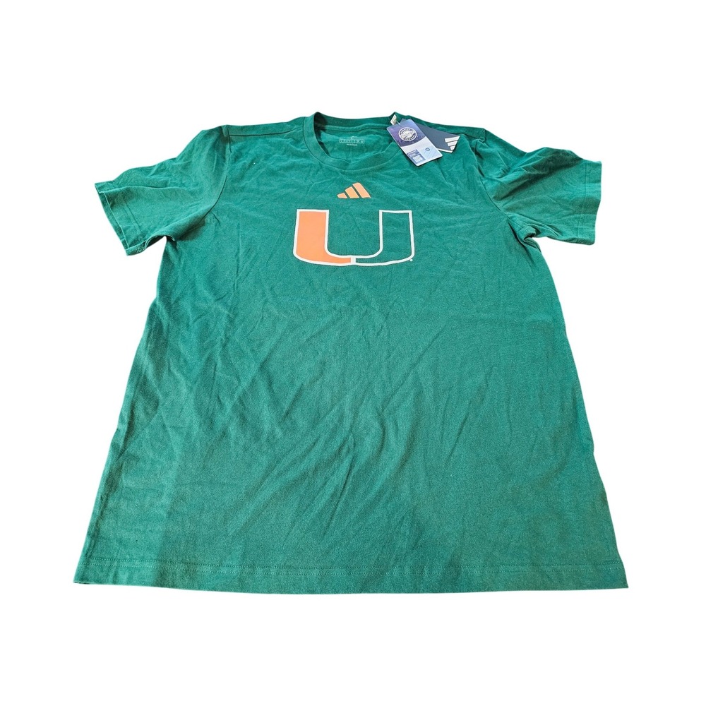 Adidas T-Shirt Mens Large Green Miami Hurricanes NCAA 'U' Graphic Tee NWT